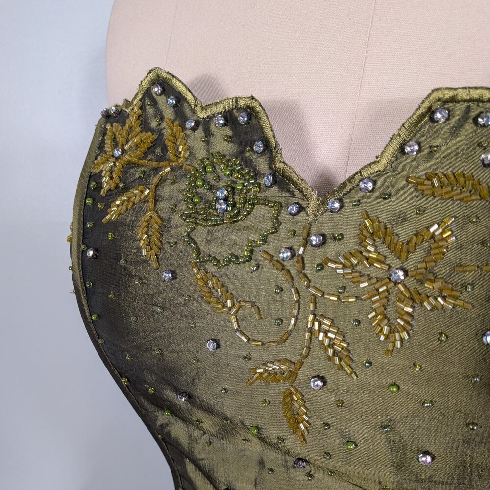 Vintage Prom Dress Maxi Gown 14 Olive Green Fairy Princess Goth Y2K Strapless - Picture 4 of 14